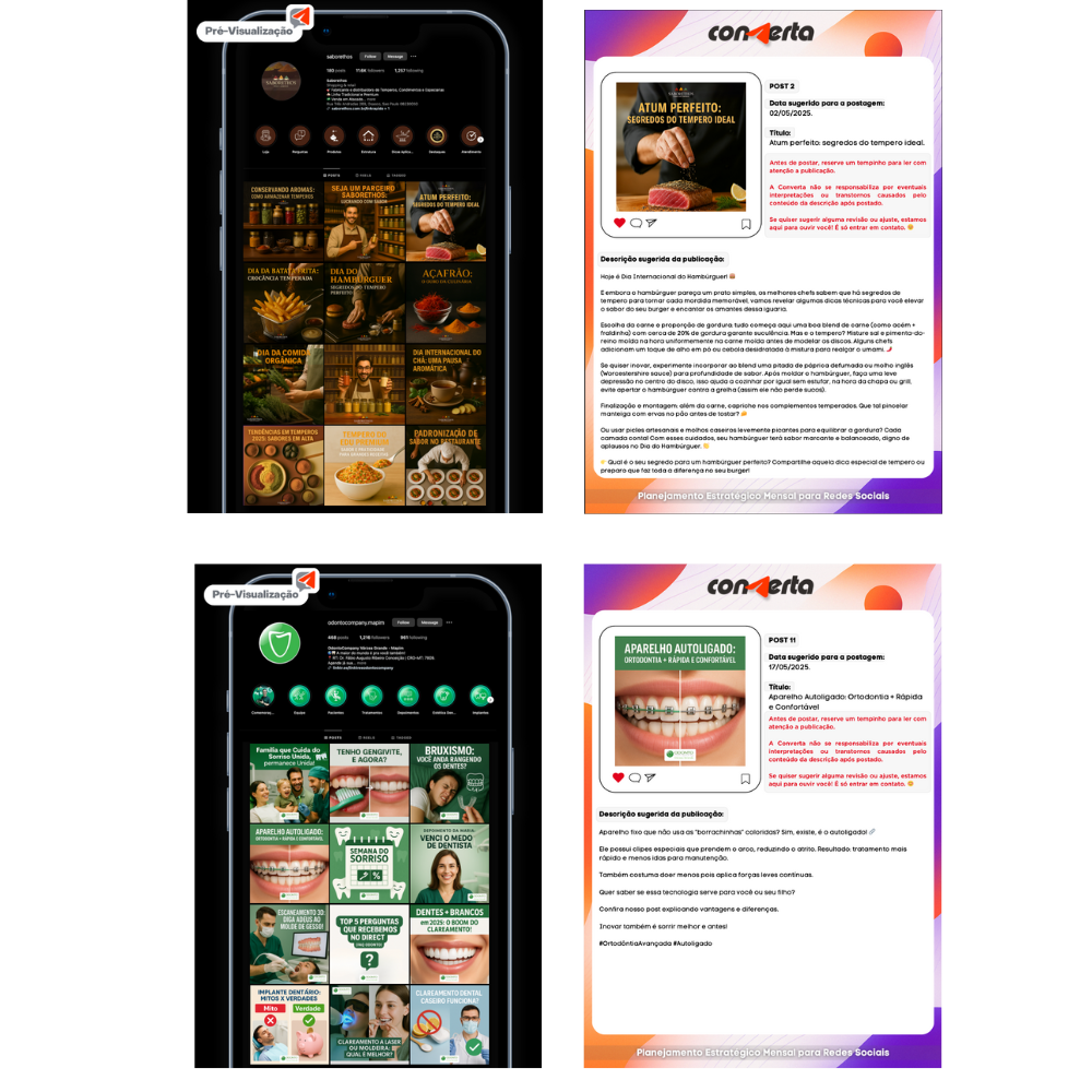 Pré-visualização do feed com posts de restaurante